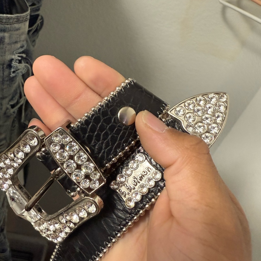 B.B. Simon Black and Silver Crystal Belt